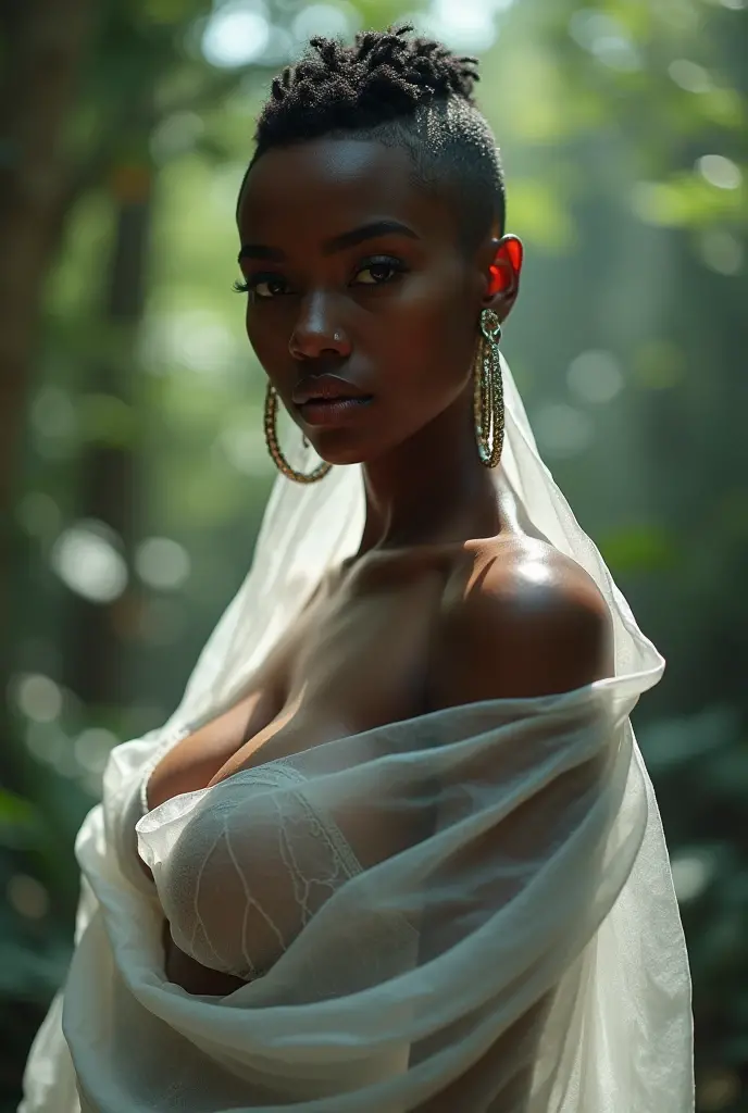Femme africaine, petits seins naturels , robe blanche Etam ultra-detailed, ultra realist, crazy details