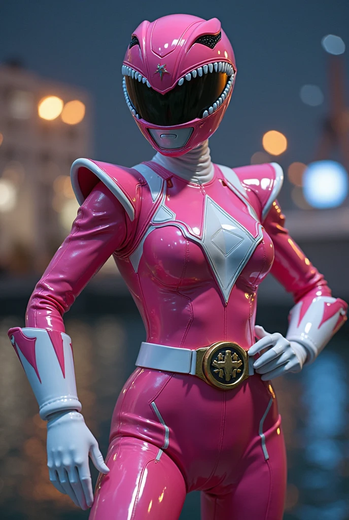 ((Pink Ranger, Same as V1)), One girl, Beautiful 20 year old Japanese woman, Angelic, Cute face,
Beautiful attention to detail, 
(Big eyes:1.3),Long eyelashes,
See-through bangs,
(Beautiful and exquisite face and eyes:1.4), 
Beautiful short black hair, Beautiful smile,
(Highest quality:1.2),
RAW Photos, 
High resolution, 
Perfect detail, 
Professional photography, 
Professional Lighting, (Metallic coral magenta and white hero suit:1.3), Ultra tight fitting bodysuit, belt, Huge breasts, Beautiful feet, Strong lighting in bodysuit,at the park, Sexy appearance:1.2, Half Body Portrait