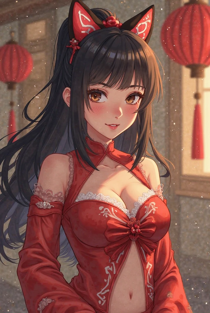 最high quality、best image quality、masterpiece、with a girl((18-year-old、red cheongsam、vest bust、bust 90、black hair twintails、red eyes、Open your chest wide、valley、happiness、thin、gold accessories、smile))high quality、beautiful art、With background((beautiful ramen shop))、table top、elaborate design、visual art、,naked,beautiful breasts,white skin,pointed chest,erect nipples,porn images,spread legs,open the thighs,wet clothes,bra