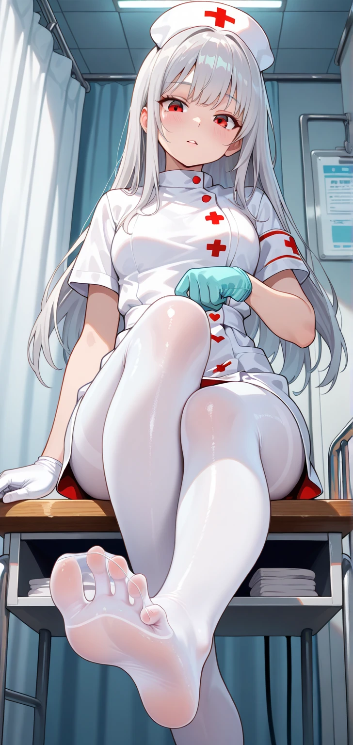 hospital, latex nurse suit,nurses,busty,elbow gloves,labcoat,silverhair woman,white eyes , gigantic boobs ,medical instruments,asian nurse,two nurses,speculum,examination room,oversize boobs, ,big ass ,strap on, lay on table ,legs spreaded,giving birth,gyno chair , dentist, bondage