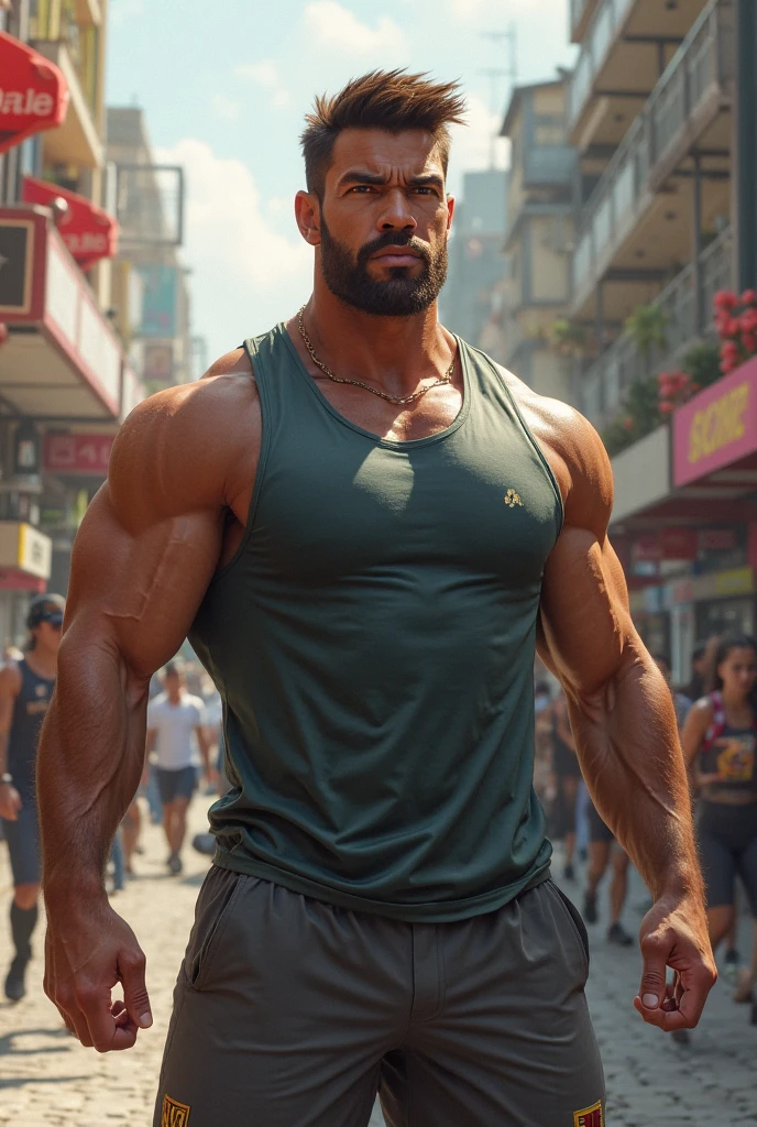 A hyper muscular Latin dad portrayed as a Andrei Deiu, tattoos, big arms, big pecs, portrait, no signature,fantasy, intricate, elegant, digital painting, trending on artstation, concept art, sharp focus,moby, octane render, 8k, unreal engine. art by artgerm and greg rutkowski and alphonse mucha, centered, male focus