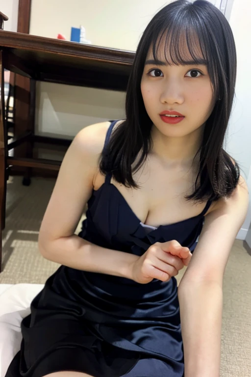 Pieces fly, Highest quality, figure, Very detailed, Fine details, High resolution, 8K,wallpaper, Perfect dynamic composition,(Detailed high quality, Realistic depiction of eyes:1.3), semi-long, T-Shirts, mini skirt,Large Breasts, Big Natural Color Lip, Bold sexy pose, 20-year-old girl、Cute type、Lolita、Beautiful feet, Hotel Rooms, Gravure idol pose, (Woman standing on top, Straddle, sit)