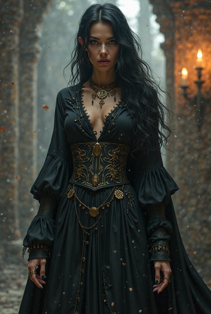 (obra maestra) (La mejor calidad) La diosa de la locura. Has a mocking and sinister expression., Lleva ropa hecha jirones, He wears a tarnished crown and stands on a shattered throne.......... She is surrounded by a wind of chaotic fumes of strange colors.