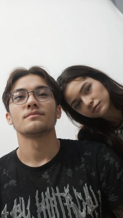draw a puerto rican boy with brown curls cloud gazing in a grassy field. next to him is his girlfriend who is white and has reddish brown hair and black glasses. she is staring at the boy lovingly. use studio ghibli style artwork