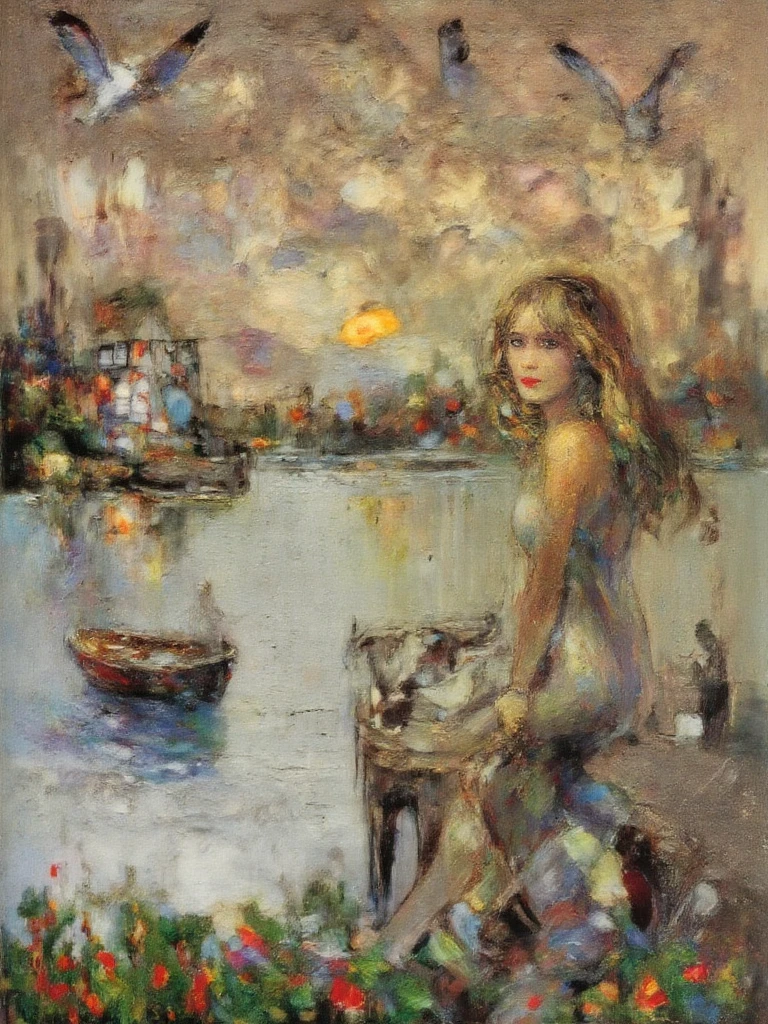 A captivating oil painting of a naked mermaid lounging on a sunlit rock, her lower body transforming seamlessly into a shimmering fish tail adorned with iridescent scales. The vibrant underwater scenery surrounds her, with colorful coral reefs and schools of tropical fish darting in the background. Delicate sunlight filters through the water, casting dappled patterns on her luminescent skin. The scene is rich in detail, evoking the dreamy style of John William Waterhouse, blending realism with a touch of fantasy.