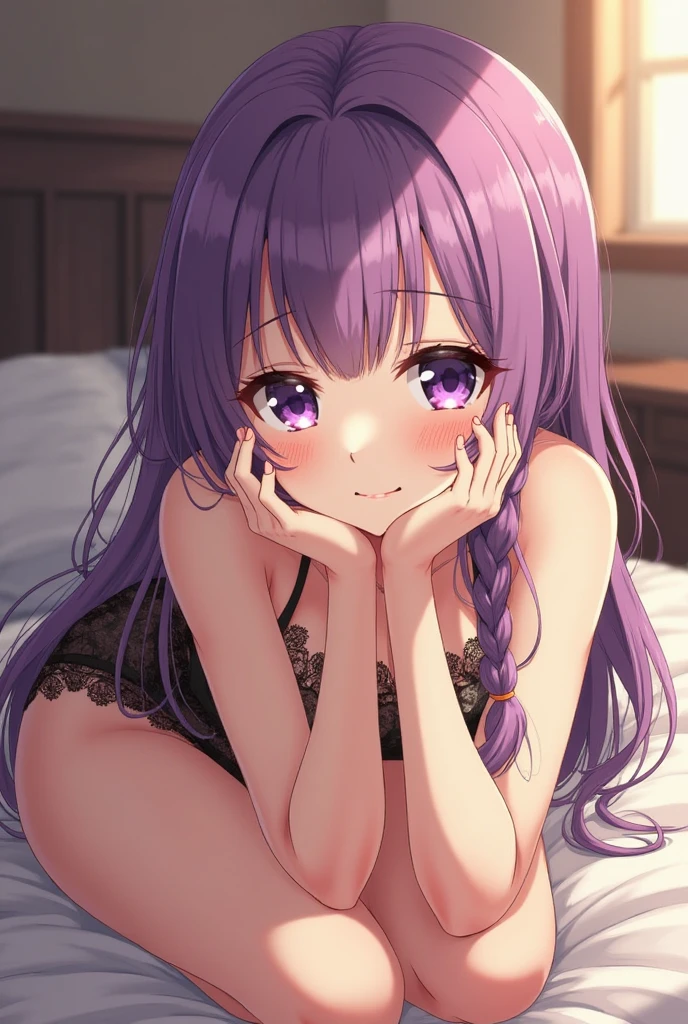 A big ass anime girl on a bed lying down and in a sexy position 