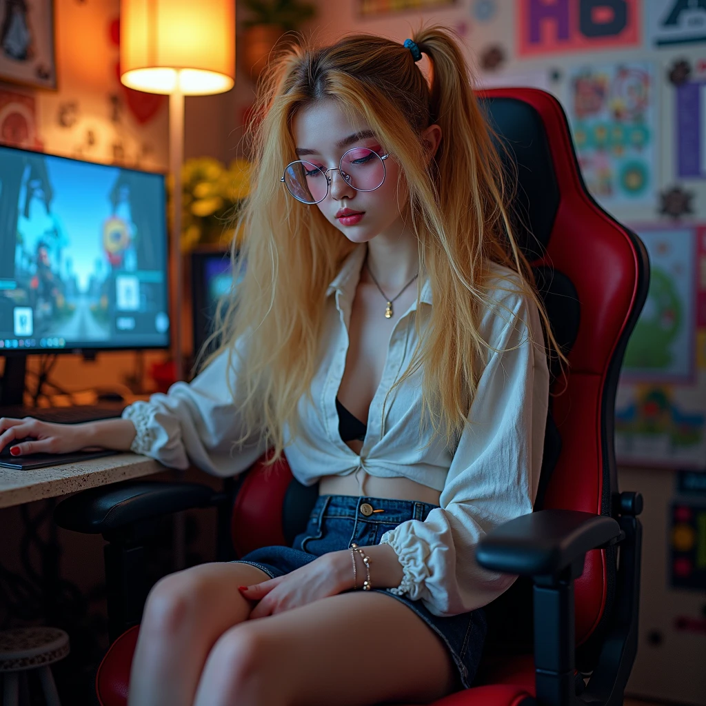 A Soviet girl sitting in a chair in front of a Soviet computer in the communal factory, 8k, cinematic lighting, photographic, Eastman Kodak Color Negative film 5251 50T filmado en panavision super ps . Sin brazos