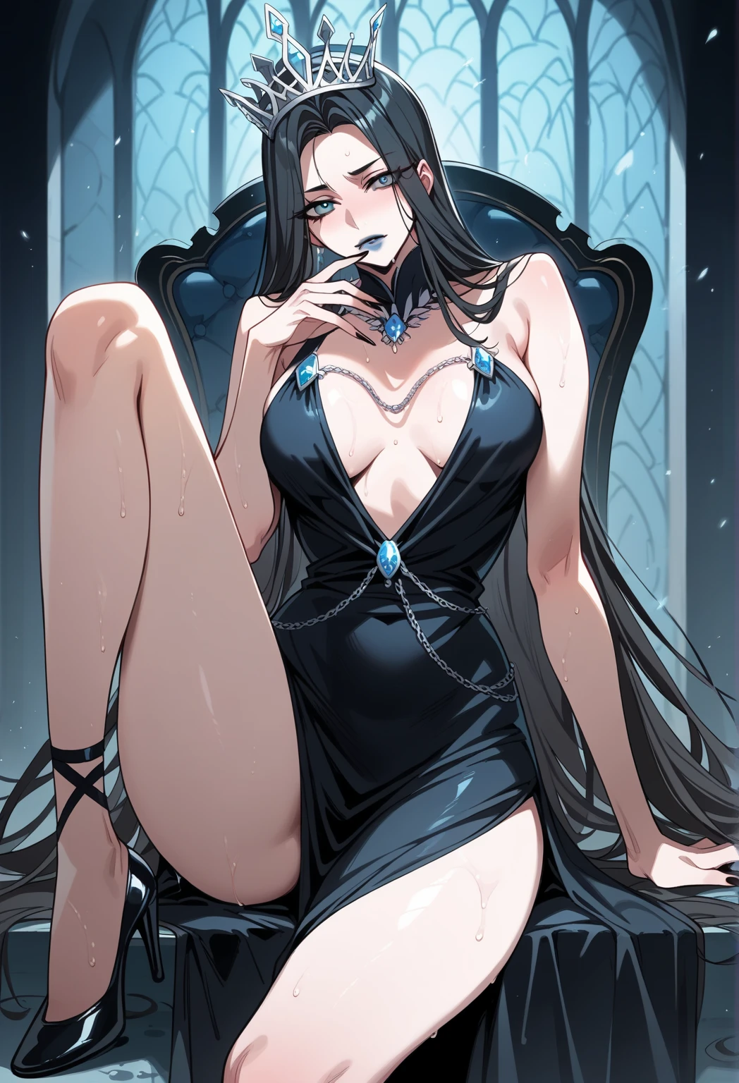 A charismatic and enigmatic seductress with a mysterious aura, dressed in elegant evening attire,