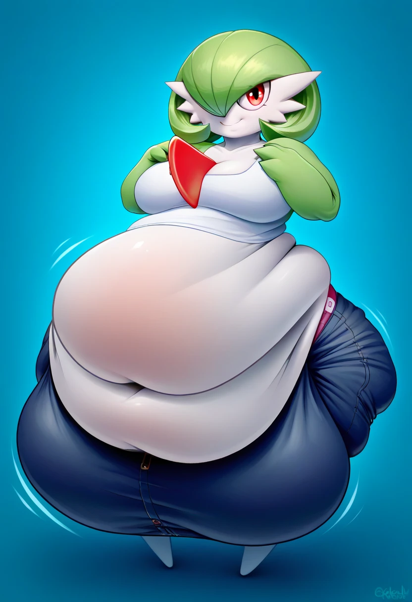 score_9, score_8_up, 1girl, gardevoir, happy, full body, outdoors, human proportions, looking at viewer, by diives, pregnant, pregnancy, shy smile, rubor, mirada tranquila, tranquila, manos en la cadera, hands on belly, bikini, senos, senos femeninos, senos grandes, big , lago, fondo de lago, en un lago.