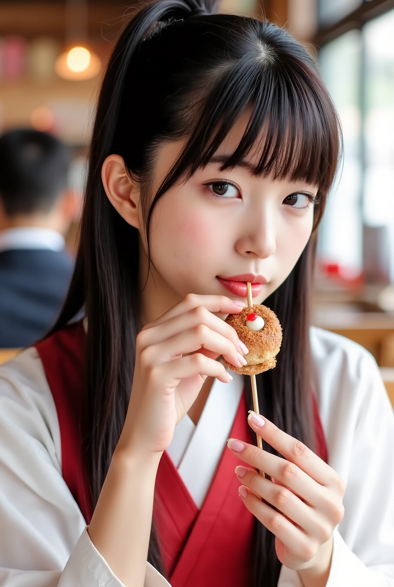 (Best-quality, Masterpiece, Ultra-High-Resolution, (Photorealistic:1.4), Raw Photo, depth of field, professional lighting, perfect anatomy, extremely details), 1girl, 15-years-old, the most famous Japanese idol, at Japanese-restaurant, wearing Japanese-KIMONO with cute-design, ((exhale cigarette smoke towards viewer):1.3), extremely cute face, ((extremely beautiful big-eyes)), extremely beautiful hair, extremely beautiful skins, extremely beautiful long-eyelashes, extremely beautiful lips, looking at viewer, innocent smile, detailed Japanese-KIMONO, detailed Japanese-restaurant, detailed cigarette-smoke