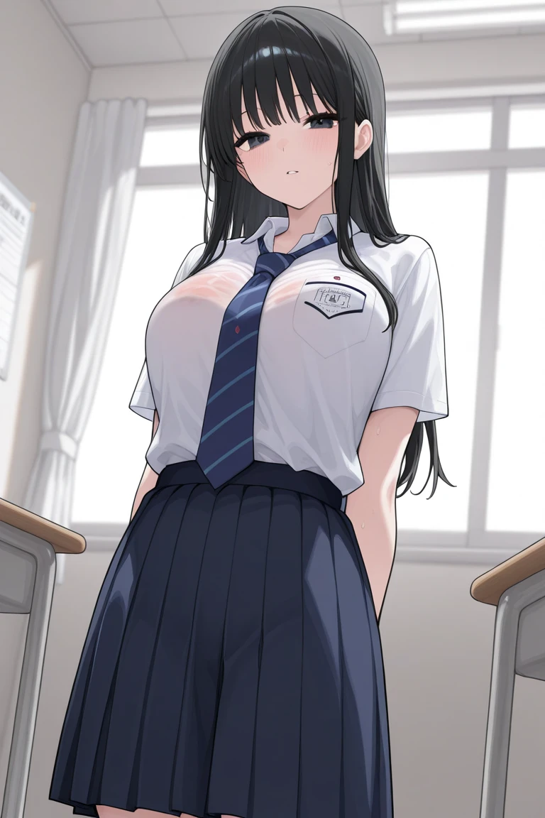 masterpiece, Highest quality, High resolution, she1, (Hair above the eyes:1.1)School uniform Thick hips,長髪Black Hair　Black Hair　mysterious