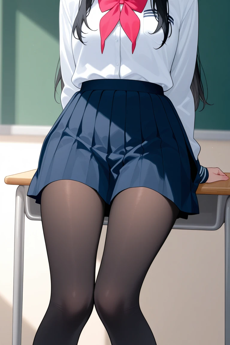 Classroom,school,nightBREAK looking at viewer, BREAK (masterpiece:1.2), best quality, high resolution, unity 8k wallpaper, (illustration:0.8), (beautiful detailed eyes:1.6), extremely detailed face, perfect lighting, extremely detailed CG, (perfect hands, perfect anatomy),Miku Nakano, Miku Nakano Chick III, Long Hair, Bangs, Blue Eyes, Brown hair, Hair between the eyes,medium Breasts,, white blouse,blue skirt,cleavege,neckline,black choker,pantyhose, full body,Thin legs,angry face,high waist panties,from behind,upskirt,showing panties,heels,