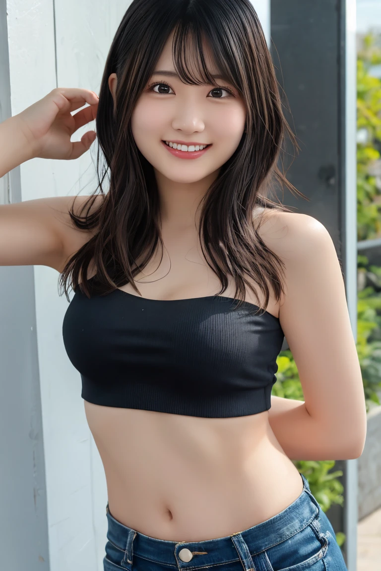 (Top Quality, 4K, Masterpiece: 1.3), Beautiful Woman, Female 1 Person, (Breasts, Attractive Body: 1.2), Abs: 1.1, Dark Brown Hair: 1.1, (Wet Body, Wet Body: 1.2), Ultra-Detailed Face, Detailed Lips, Detailed Eyes, Double Eyelids, Campsite, Sneakers, Ron T, Smile
