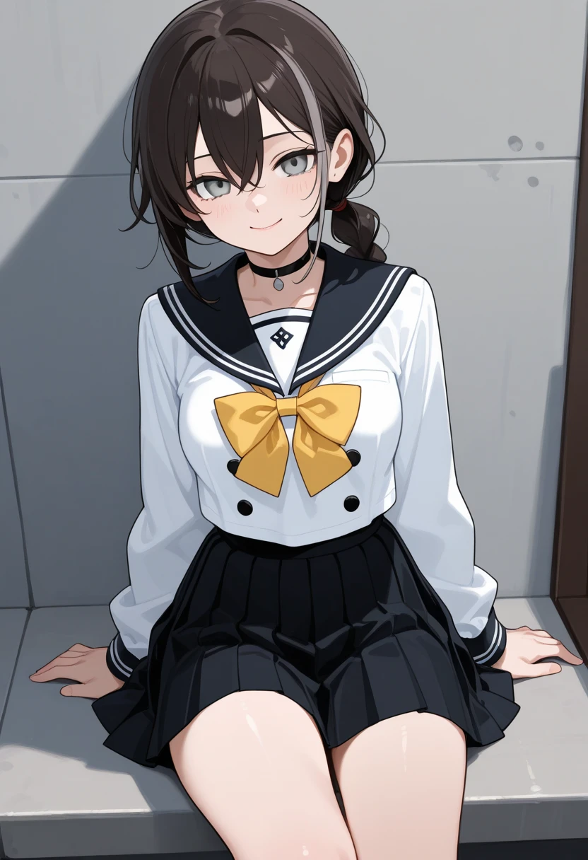 {{ogiwara sayu, shave. Hirou Socite Joshi Kosei.}},NSFW, 1 girl, School uniform/serafuku, Pleated skirt, sitting in the couch, {showing underwear}, scornful, scornful, white thighhig, {{{{Younger}}}}, {{slender}}, Black medium hair, Shiny hair, Yellow eyes, medium breasts, Indoor, {{Train}}, {Cowboy Shot}, {{facing the front there}}, from the outside, {{Solo Focus}}, {{Perfect face}}, {{Perfect Anatomy}}, Convoluted, (Highly detailed),