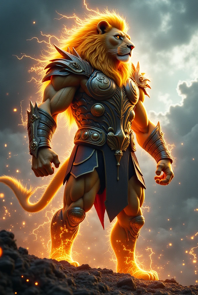 Lion worrier with super powers in city