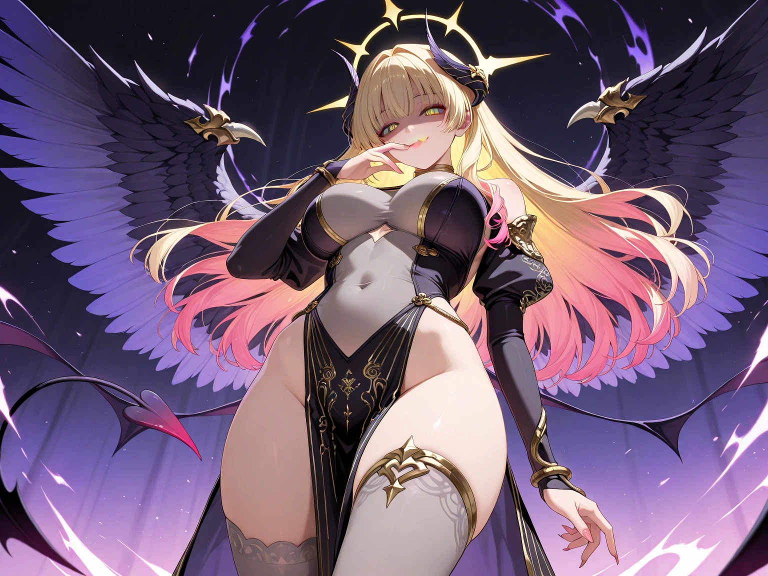 ((Highest quality)), ((masterpiece)), (detailed), （Perfect Face）、The woman is a jet-black female demon with magnificent demon horns and a jet-black tail, her skin is the same black as the Demon King, she is wearing a provocative and luxurious jet-black dress of the Demon Queen, her name is Princess Leona, and she has medium-long light brown hair.、The woman is embracing her beloved husband, the powerful demon king, and kissing him passionately while having sex.、The strong demon king is having sex with his wife, the demon queen Leona, while kissing her in front of a gorgeous demon altar.
