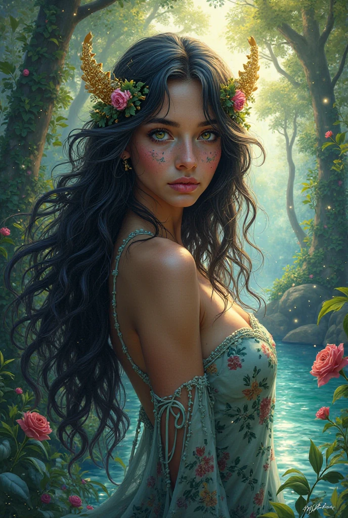 (realistic: 1.3) (original: 1.2), masterpiece, best quality, ((hibiscus flower blooming on a gnarled branch on a gray background)), fractal mandala background, poetic intimacy. colorful, beautiful naked forest goddess, expressive eyes, perfect face, highly detailed, high resolution, 1 sexy girl dressed in forest, flowers, leaves, mandalas, fractal, girl in the forest, forest goddess, ((old antique clock floating )), ((lamp hanging from the tree)), ((full body)), black hair fused with gold, exaggeratedly long hair, hair blown by strong wind, ((transparent clothing)), ((exposed breasts)), ( (transparent open top)), mandala and flower tattoos, illustration, very delicate and beautiful, very detailed, CG, Unity, 8k wallpaper, huge file size, very wide lens, soft lighting, slight smile, (( transparent clothing showing naked body)), ((well detailed eyes looking up)), ((Latin girl sitting on tree trunk)), oil painting, Latin tanned skin, ((full moon night sky )), ((falling autumn leaves)), ((girl looking at an old clock)), nsfw,(( Felicity Jones)), (sensual), (Extremely beautiful), (erotic:1.2), (sublime: 1.0 ), (Extremely sensitive: 1.0), (wise and understanding: 1.2), nsfw, sfw, ((skin wet with water)), ((feet stepping on grass)), ((girl sitting on tree trunk, feet stepping on grass)), blushing face, lantern, fog, mystery and fantasy, ((reflection of full moon in a distant lake)), distant mountains, wlop style, ((Roman column)), ((wall with ivy and flowers)), (wall with Bougainvillea)), ((Bougainvillea tree)), ((Roman column)), ((wall with ivy and flowers)), (wall with Bougainvillea)), ((Bougainvillea tree))