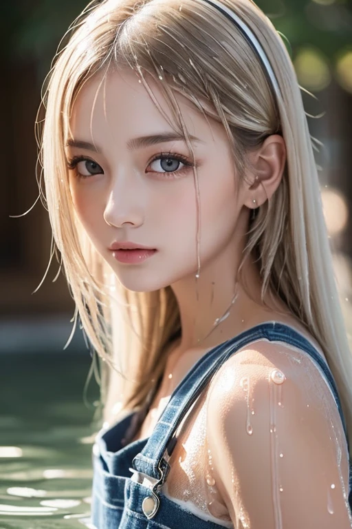 Top Quality, Masterpiece, Ultra High Definition, (Photorealistic: 1.4), Raw Photo, 1 Girl, Blonde, Glossy Skin, WET BODY, Dramatic Lighting, Full Body,, Black Bikini, Big