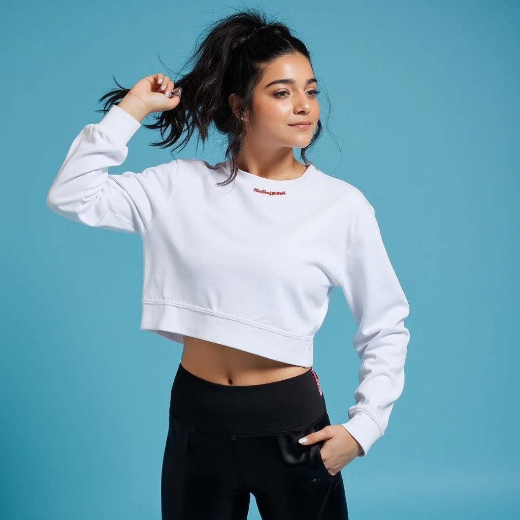 A half body photo of a attractive Indian woman 20 y.o., cleavage, flashing, (:1.1),
Sweatpants and sweatshirt, Maven, Tall, Athletic, Triangular Face, Fair Skin, long brown Hair, hazel Eyes, [[Curved Nose]], Thick Lips, Round Chin, Instagram model, cheerful smile, medium sized breasts, Dangle earrings, coral stain lipstick,
Masterpiece, hi res, 8k, award winning, RAW photo, high quality, 35mm photograph, film grain, bokeh, professional, 4k, highly detailed, 