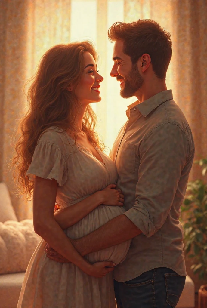 Father kiss mother baby belly