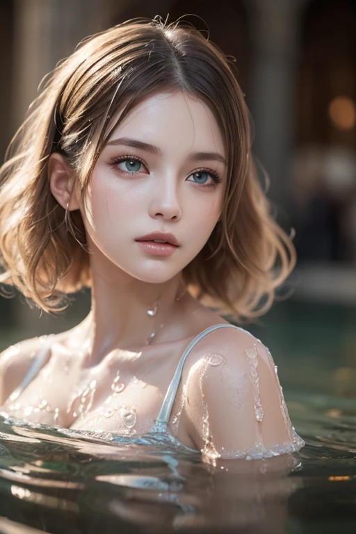 high quality work，Realistic artwork，Ultra Premium Graphics，8K HD CG Works，High quality graphics，High-definition and elaborate CG work，10x pixels，Ultra-fine detail：1.1，Advanced Technical Details：1.1Realistic photo effects，Indoor lighting effects：1.5，Natural soft light：1.5. Light effects（Virtual Light Effects：1.8），Ultra-high resolution，Shiny Dress，Silver long hair，Silver Hair，Transparent Hair，Hair with attention to detail（High quality hair detail：1.1）Clear Eyes，Double eyelids are beautiful，Sharp eye makeup, Creates exquisite eyelash makeup, Thin eyebrows, Very fine eye，High nose, Beautiful red lips, Rosy Cheeks, Delicate makeup applied , Pretty face, The face shape is perfectly balanced,（Advanced Face Detail：1.1）Short-haired girl floating in water、Carly）, blue eyes, job，No costume box，A body exposed to the audience，Nipples are visible，Stunning face portrait, Gveiz-style artwork, Beautiful portrait, Beautiful Face, Gveiz, Watery eye, Detailed Numerical Art, Numerical Art, Beautiful artwork, Reusch et al......... enough, 青いWatery eye, Beautiful Numerical Art works，frontage，LOL，Women artwork，Dress full body video，realism，Great cleavage，Your eyes are shining brightly today，Wearing shorts，Beautiful legs
