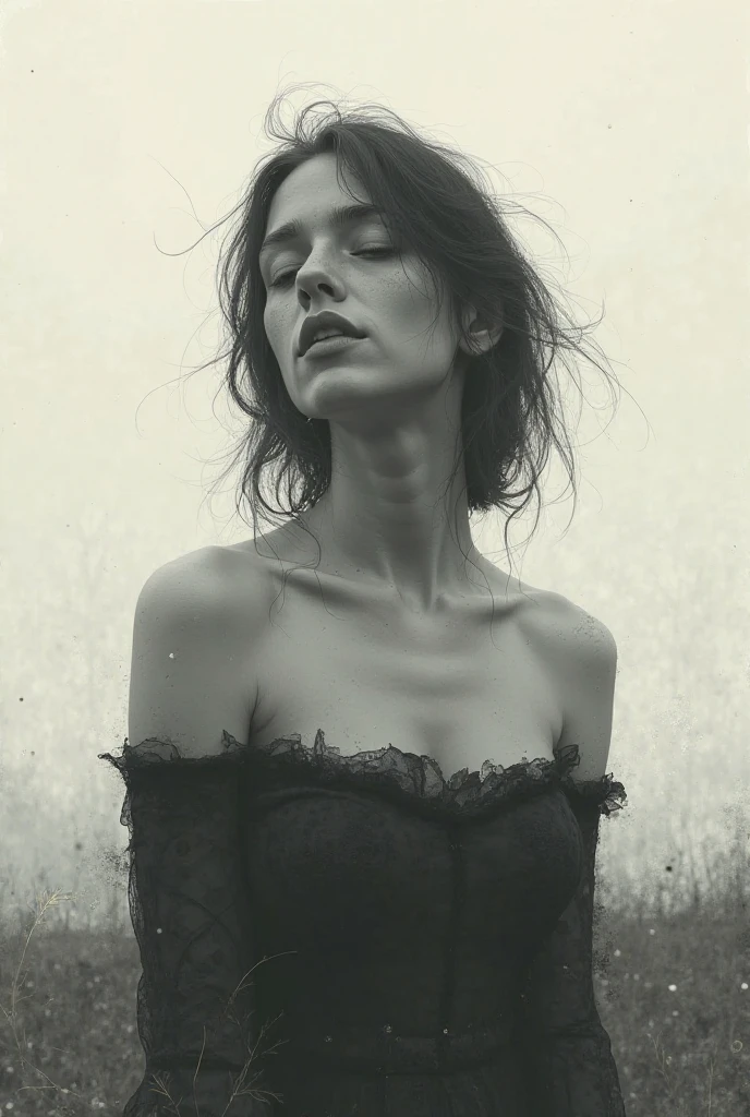 a black and white photo of a naked woman in a field, inspired by Brooke Shaden, Brooke Shaden detailed, by Brooke Shaden, tangled in vines, wrapped in vines, tangled in vines and nature, vine dresses, vines and thorns, Jan Saudék, Made of vines, inspired by Brad Kunkle, flora borsi