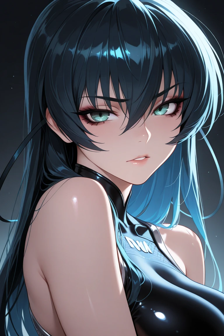 Top quality, high resolution, perfect human structure, background focus, front view, glowing hair, cat ears, blue hair, bangs pinned back, battle dress, determined, glowing eyes