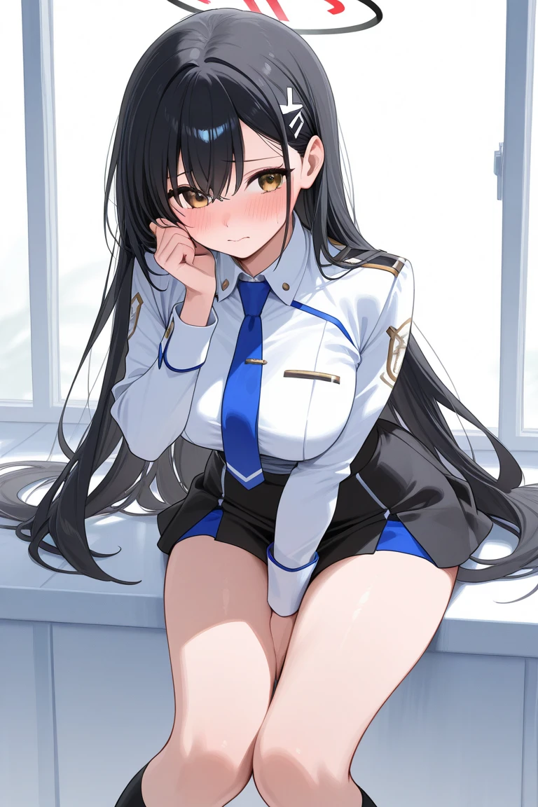 ((nsfw, masterpiece, best quality)), ((super high resolution)), (photo realistic), best shadow, (sharp sketch, illustration:1.2), high detail, very detailed, (nice hands, perfect hands), (POV, face focus:1.4), ((1girl)), beautiful girl, 16 years old, blue eyes, (black straight semi-long hair:1.5), (small breasts), glossy skin, ((view from front:1.5)), (very slender:1.3), (beautiful adolt face:1.3), famous idol, thin lips, detailed facial features, facial and skin texture, Crisp focus, perfect beautiful body and face, pink small nipple, beautiful face, perfectly in focus, long bangs, underhair, (in the office:1.3), all body, (smile:1.3), (sweat:1.5), ((squatting:1.5)), ((vaginal)), (policewoman costume:1.5), hair between eyes, (skirt lift:1.3), ((show off nipple:1.5)), ((spread pussy:1.5)), (uterus:1.3), (urethra:1.1), (bukkake:1.5), open mouth, (hands behind head:1.3)