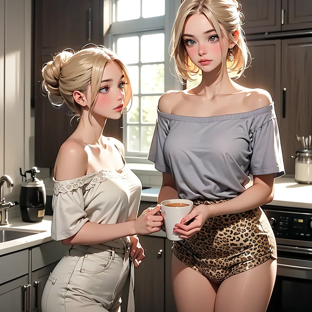 there is a woman sitting at a table with a plate of food, morning coffee, [ 4 k photorealism ]!!!, [ 4 k photorealism ]!!, morning time, in the kitchen, at a dinner table, [ 4 k photorealism ], ☕ on the table, ultra realistic 8k octan photo, ultra realistic picture, on kitchen table, drinking coffee, realistic, ultra detail, 70mm lens,