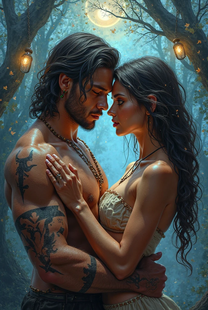 ( 1male tall muscular Handsome barbarian Chad) groping his many female girlfriends( 3female sexy long-haired harem concubine bitches touching and holding, absolute babes) anatomically perfect symmetrical beautiful faces, at a beautiful waterfall, Loving gazes into each other's eyes, dynamic poses,feeling true love, feeling pure ecstacy, freckles, Flirtatious, seductive, joy, tattoos, jewelry, flowers in hair, racially diverse, masterpiece, 8k RAW photo, artstation digital painting, raytracing, backlighting, soft lights, subsurface scattering, bokeh effect, fireflies floating in the air, bright, god rays everywhere, low camera tilted up