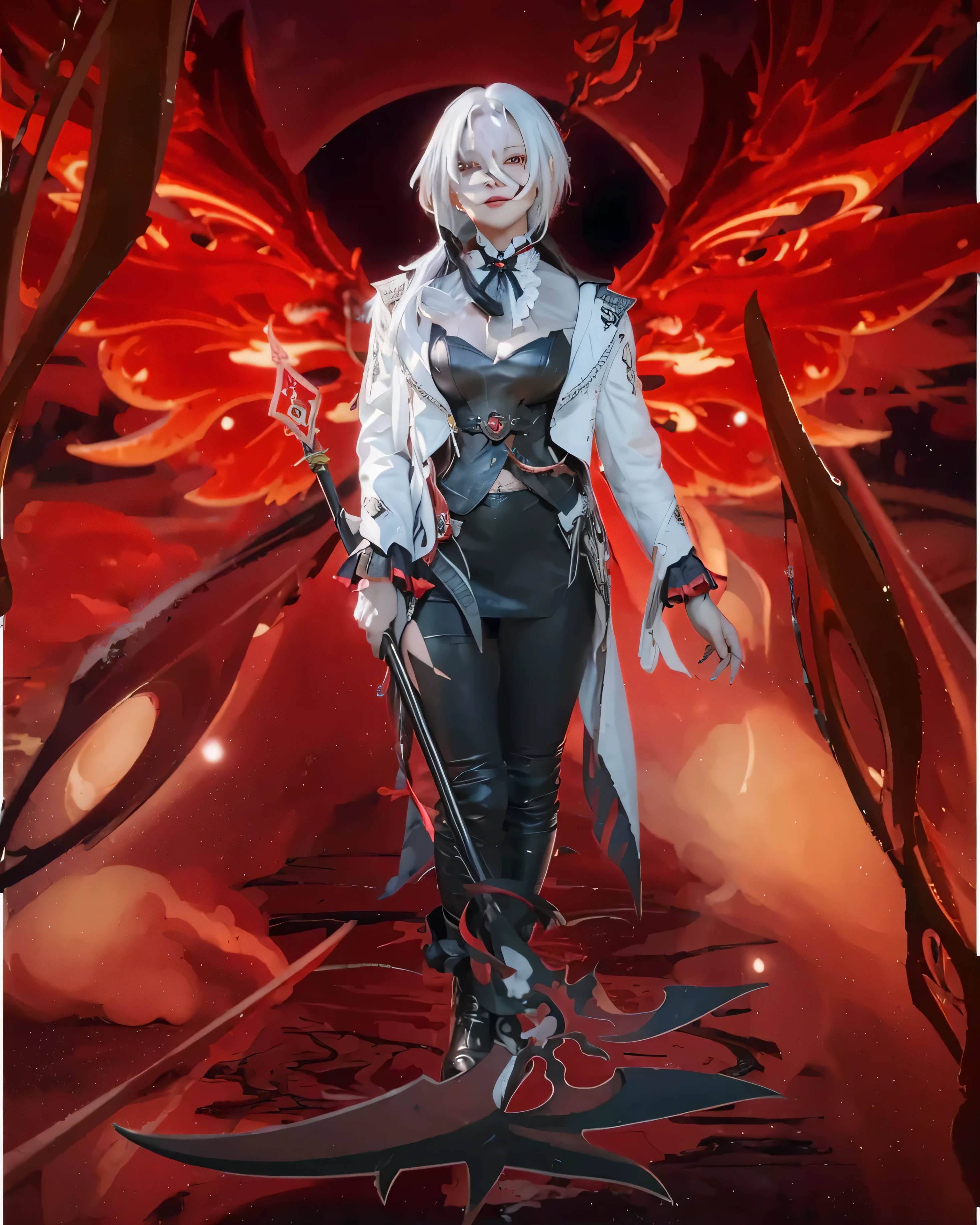 best quality, masterpiece, Careful details, Intricate detailing, realisti, a hot futuristic lady in the midst of a spooky Halloween atmosphere