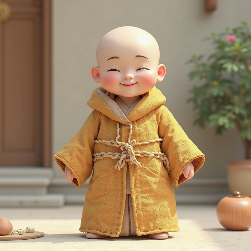 Chubby little monk,hand holding cherry