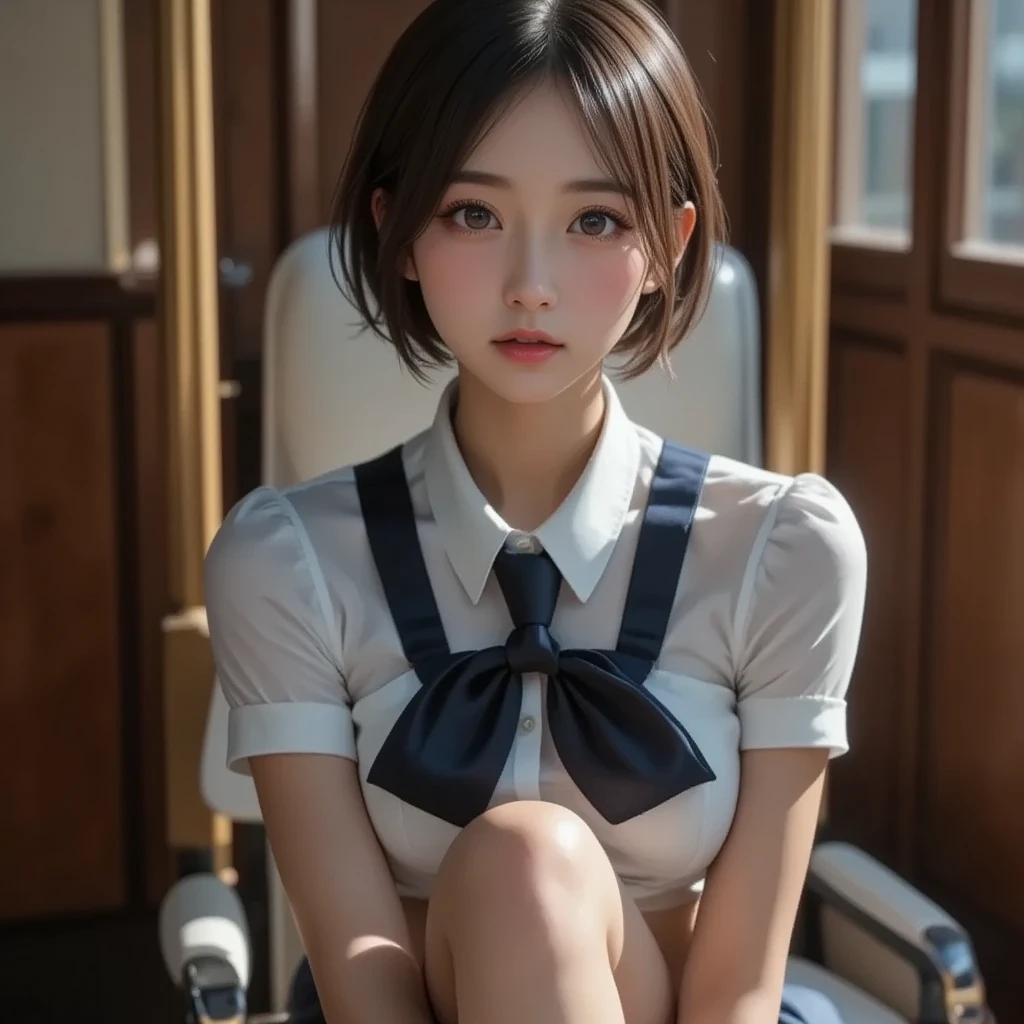 (8K, RAW photos, best quality, masterpiece:1.2), (Practical, photo-Practical:1.37), Extremely detailed,
1 girl,Lovely, Solitary,Beautiful and detailed sky,Detail of cafe,night,sit,Dating,(Red and swollen nose),(Smile:1.1),(Shut up),Large Breasts, seductive Smile, Big Apartment, Professional lighting, Sony A7R4, Jersey 50mm F1.8,
Medium breasts,Beautiful and delicate eyes,(Collared shirt:1.1), bow tie,Pleated Skirt,(short hair:1.2),Flowing hair 