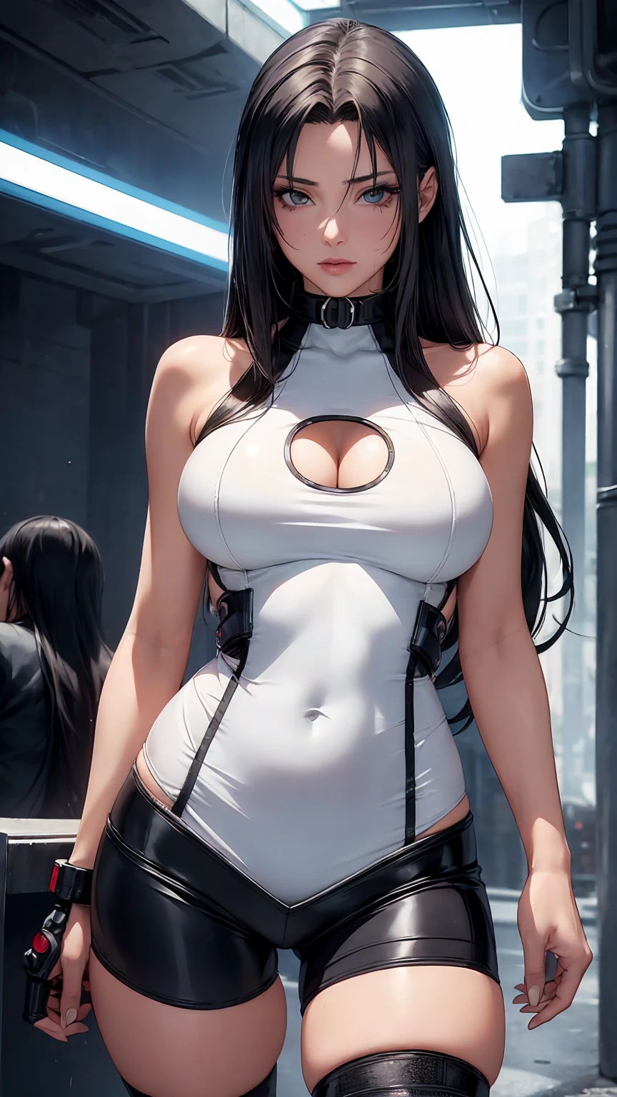 A woman leaning against the door posing for a photo, The head is not exposed，Wearing half-sleeved upper body，[ 4K realism ]!!, [ 4K realism ]!!!, [ 4K digital art ]!!, Realistic shadow perfect body, realisticlying!!!!!!! art-style, photorealistic anime, by Shitao, Popular topics on cgstation, Casual pose, realistic anime 3D style
