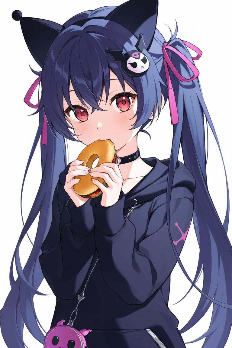 Hoshino Ai, long hair, purple hair, streaked hair ,purple eyes, star-shaped pupils, hair ornament, ApuMeme
lying, tears, on stomach, food, spill, crying, shadow, tearing up, on floor, cup, french fries