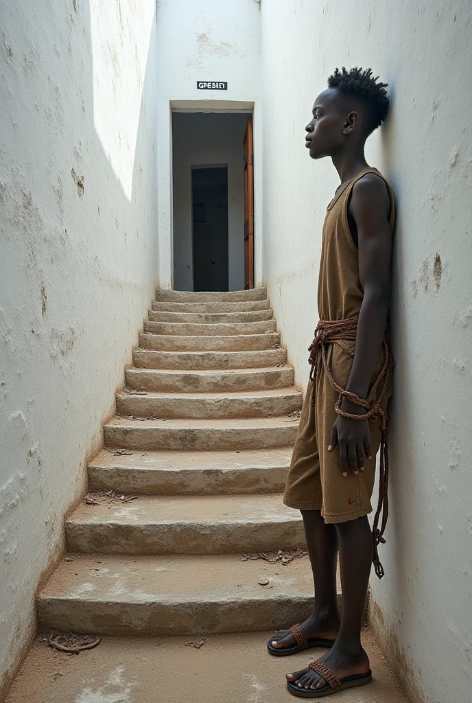 Image of a slave in shackles, who works on a cotton plantation.