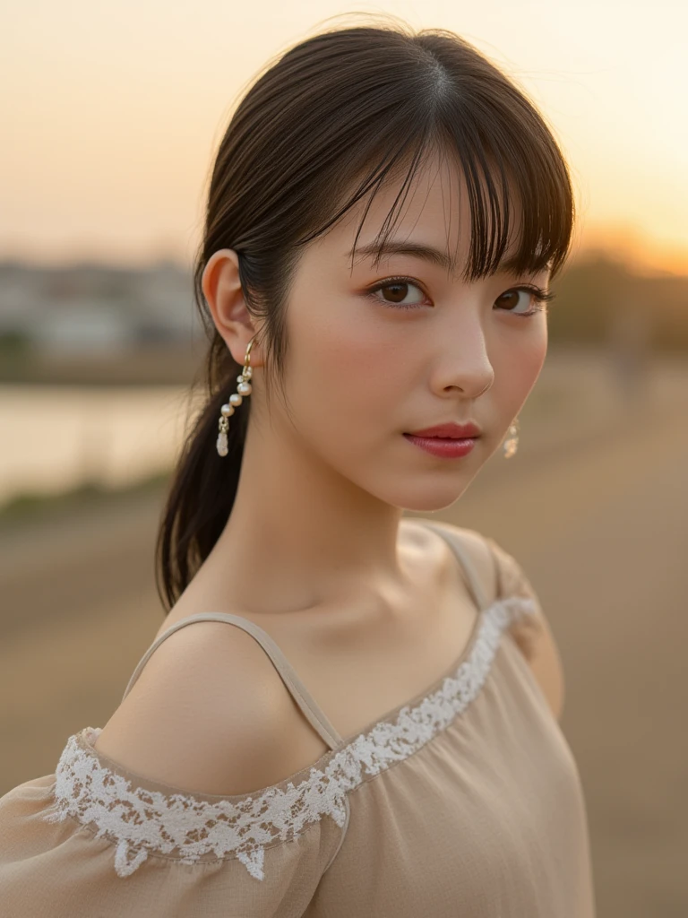 Random Pause, Mix 4, (8k, RAW Photos, highest quality, masterpiece: 1.45), (Realistic, Realistic: 1.37), One Girl, cute, Laughter、Cityscape, night, Professional Lighting, Cafe,street,Photon Mapping, Radio City, Physically Based Rendering、(Flower Hair Ornaments,Braided top knot,Twisted Side Part Ponytail Braided Headband,Half Up、Braided Space Van,Voluminous fishtail braid,Twisted pan),(Asymmetrical bangs) 、good looking, With a girl, (Large Breasts、Saggy breasts、Soft Breasts、Breast that is about to spill:1.2),Navy blue off-shoulder slip dress, highest qualityの写真, High resolution, 1080p, (Clear Face), (Detailed face description), (Detailed hand description), (masterpiece), real, Extreme light and shadow, Disheveled Hair, masterpiece, Rich details, (Beautiful Face), (highest qualityの写真), (masterpiece), (Detailed), dual、Look in front of you, Thin clavicle,Emphasis on armpits、You can see the chest、nipples are not visible、Her voluptuous thighs are visible through the slit..、Head to knee photo