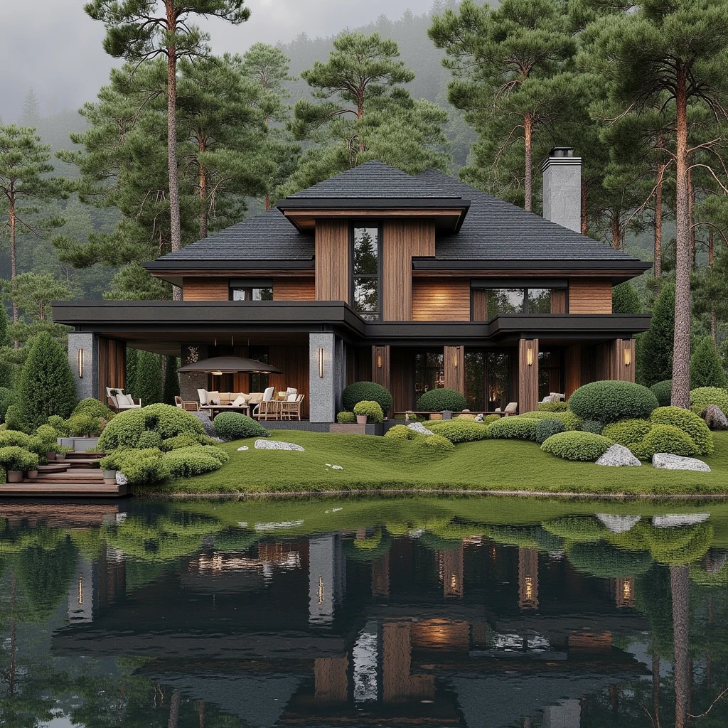 A house on a pond - SeaArt AI