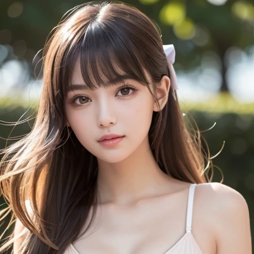 (masterpiece:1.3), (8K, Photorealistic, Raw photo, Best image quality: 1.4), Japanese female college student、(Random Hairstyles:1.2)、Super detailed face、Attention to detail、double eyelid、Sharp focus:1.2、Beautiful woman:1.4、Light brown hair、Highest quality、masterpiece、Ultra-high resolution、(Photorealistic:1.4)、Highly detailed and professionally lit expressionless、A neat white blouse that slightly reveals the shoulders、thin、Serious expression、Long-haired、Deadly position、The background is plain white