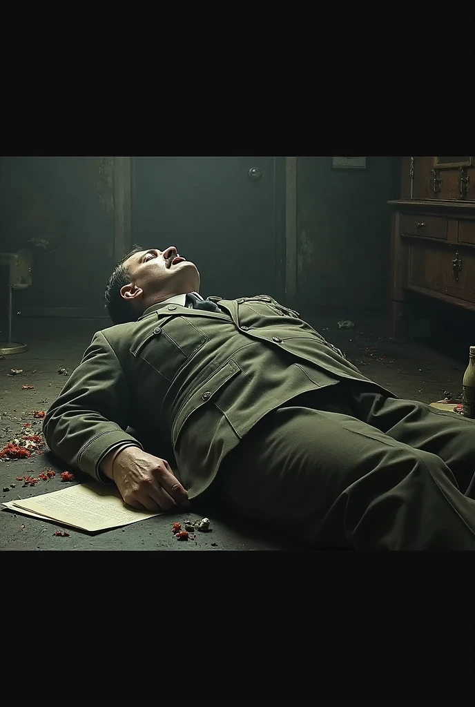 Hitler's bunker with him lying on the ground