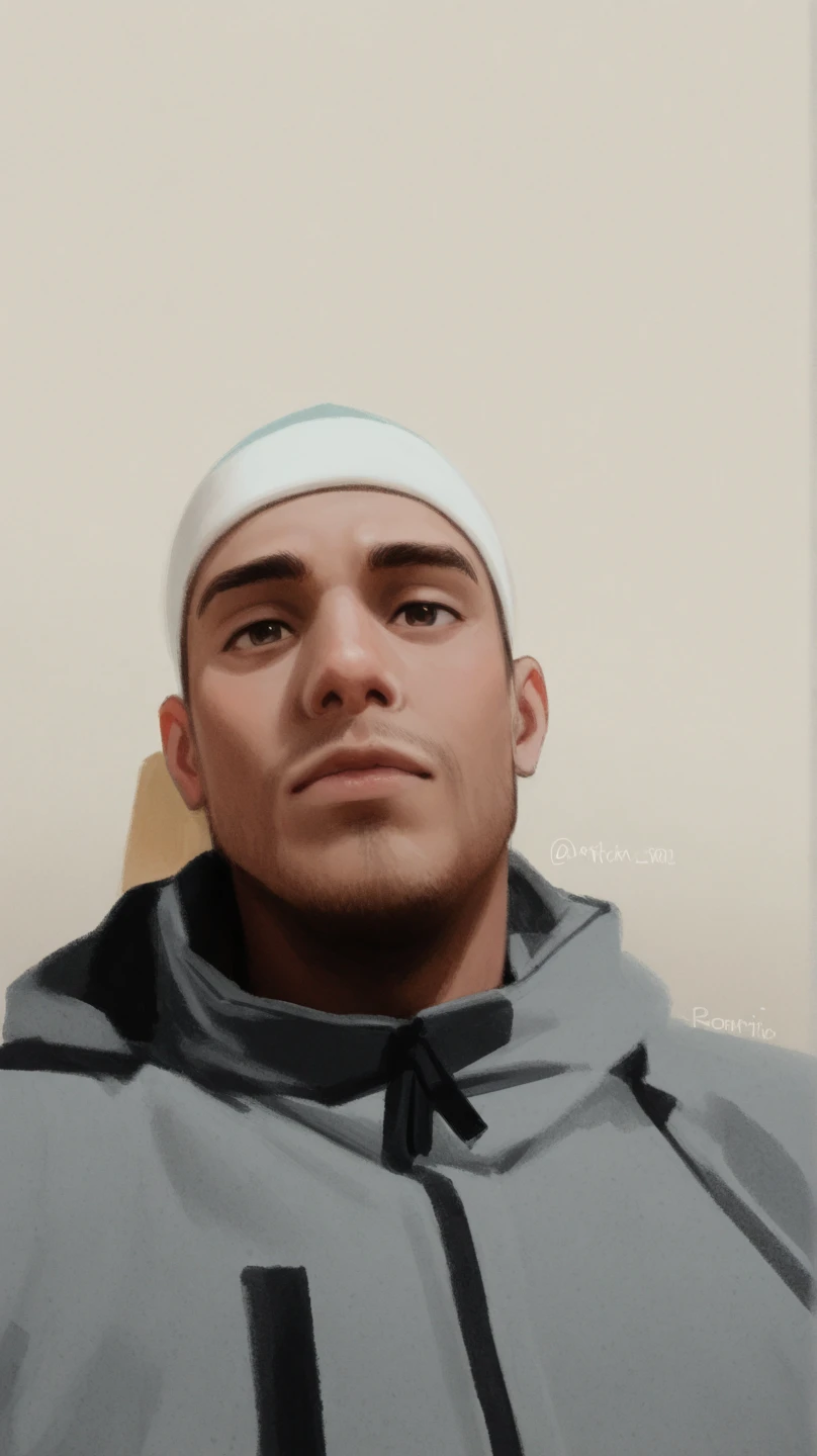 (((8k realistic style))) Portrait of a young man looking at the camera and wearing a gaming headset in his bedroom, Alberto Seveso, detailed face, {hyper-detailed eyes}, (((shaven head))), social smile, cinematic , walking on the sidewalk, skater clothes, barefoot