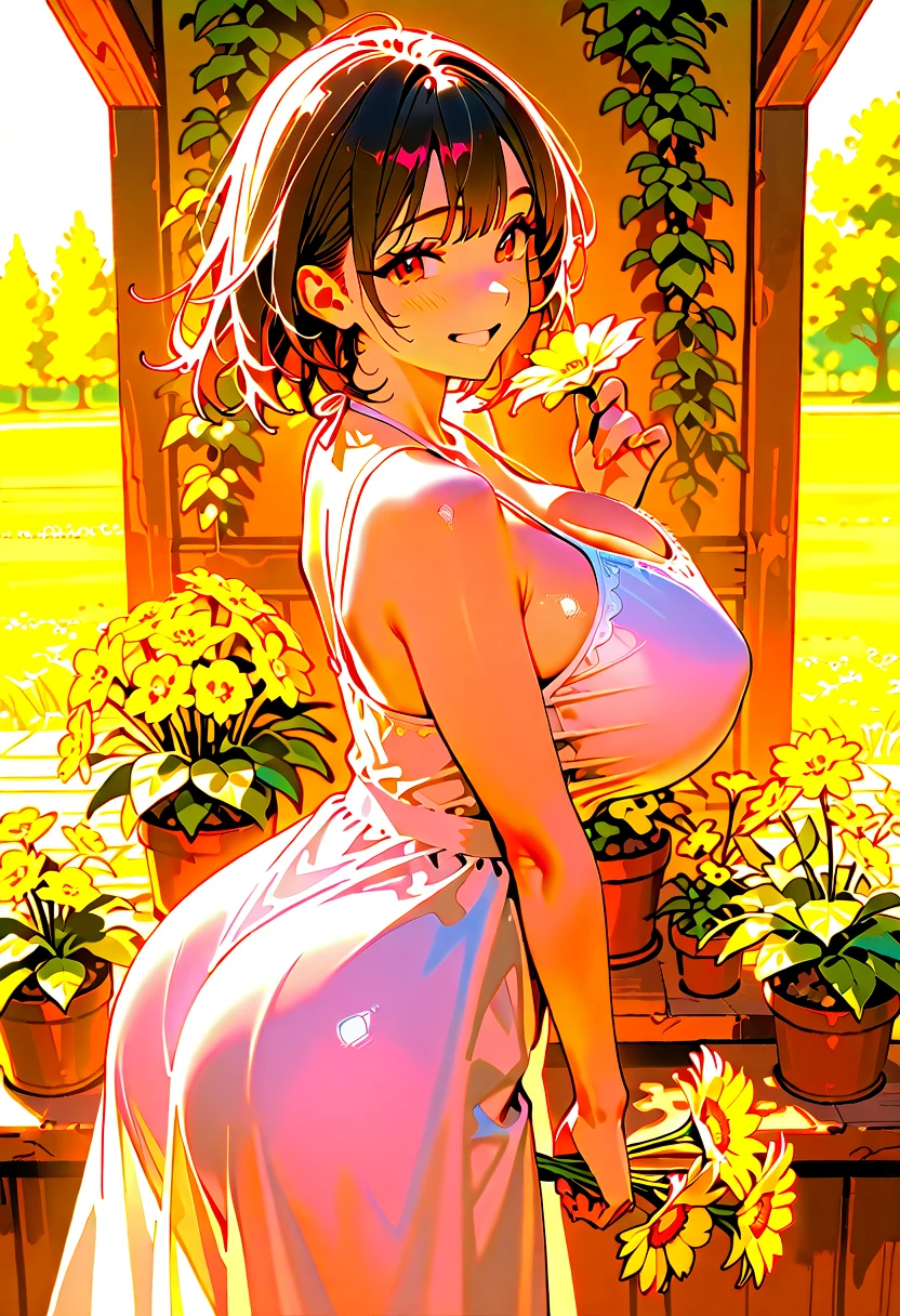((((masterpiece, best quality, high resolution)))), Extremely detailed 8K, Beautiful girl with plump figure, (Ultra HD, Extremely detailed, Very detailed, ((Nude:1.4)), Highly realistic, Surreal, Photo-realistic), (1 Girl:1.5), (Realistic hair), Short Wavy Hair, Bob Cut, (Dynamic poses), Facing the camera, A faint smile, Open your mouth, Sharp eyes, (Perky Breasts:1.2), (Beautiful and delicate face, Beautiful and delicate eyes), Sweat, glow, (Sunlight, Sunlight)