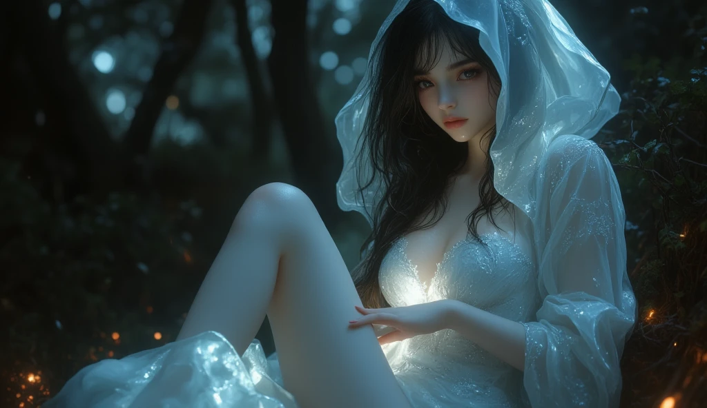 award winning photo, highest quality, extremely detailed, (realistic), photorealistic, (light), bright
1girl, solo, full body, sitting, from side, (white clothing), looking down, (profile),
nipple slip, sideboob,
detailed face, perfect face, Age:18, long dark hair, (mini breasts), skinny, pale skin, thin legs, closed eyes,
(translusent wet white dress:1.3), (white thighhighs), necklace, (clothing cutout:1.2), lace, detached sleeves, crop top,
vast grasslands, in pond, glowing white flower, glowing grass, white lotus, fireflies, distant montains, rim light, night sky,
soft light, cinematic lighting, film photograph, f1.6 lens hyper realistic lifelike texture dramatic, dynamic light,
<lora:japaneseDollLikeness_v10:0.3>, <lora:koreanDollLikeness_v15:0.2>, (ulzzang-6500-v1.1:0.2),