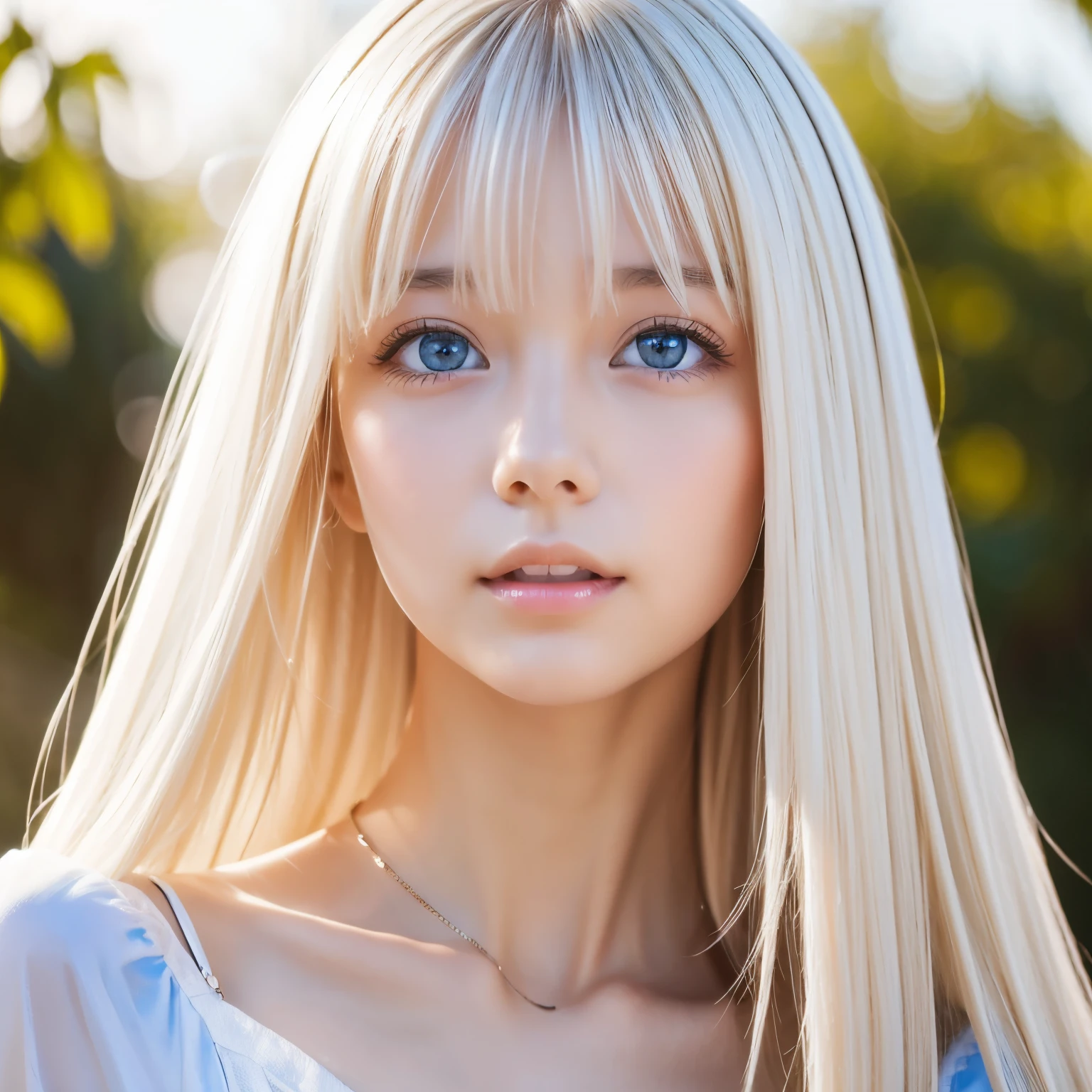 Clear White Glossy Skin 、The platinum blonde hair in the wind gets in the way in front of her cute face、first time々pretty young face {x} pretty cute pretty small beautiful face、Beautiful silky straight hair that shines、 rich bust、shining, crystal clear, extremely bright light blue eyes、 long silky bangs to cover her pretty eyes , bangs between eyes、Bangs that fall on the face、hair that conceals a sexy face super long silky hair、 cute young woman、super long natural platinum blonde、 shiny bright hair 、Extraordinary White Beautiful Girl
