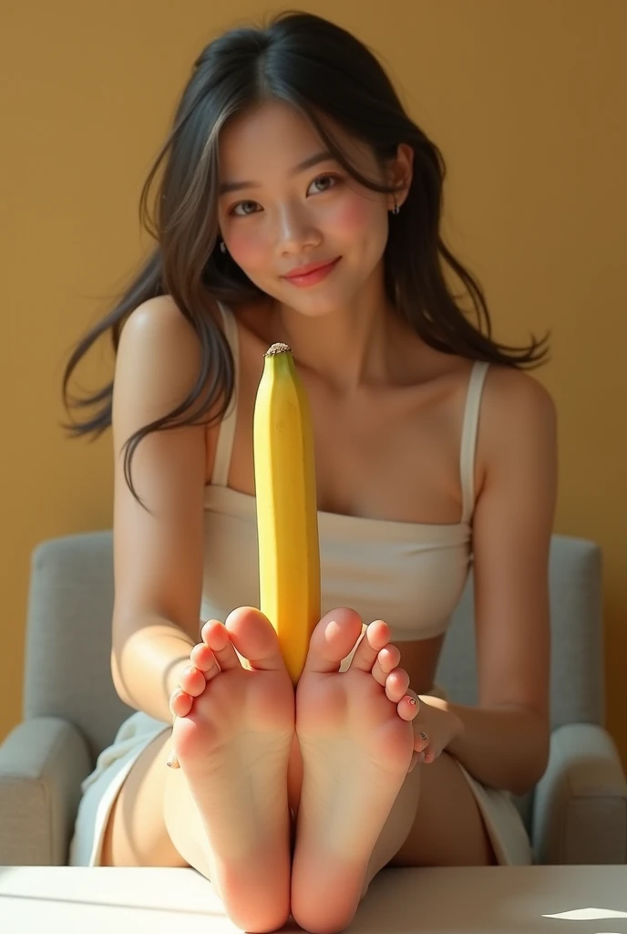 Girl with perfect body, pussy with perfect banana ,yellow sock, penis , Kiss
