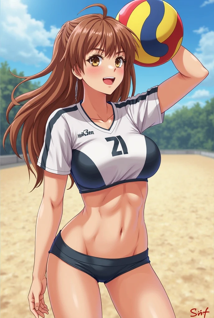Beach Volleyball, (masterpiece), highest quality, Misaka Mikoto, 1girl, uhd, retina, masterpiece, ccurate, anatomically correct, textured skin, super detail, high details, high quality, best quality, highres, 4K
