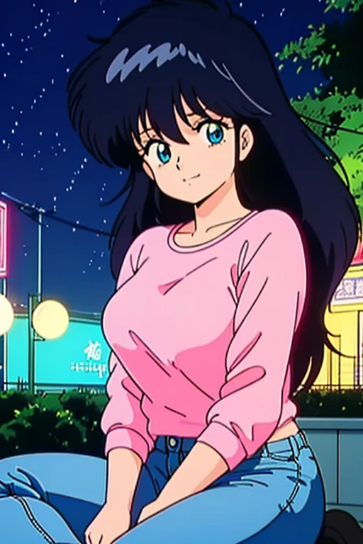 Kyoko,score_9,score_8_superior,score_7_superior,sauce_anime,One girl,alone,View your viewers,city,Streetscape of the 1980s,asphalt paved,paved,lamp post,force_line,Orange sky,evening,Panties、bra、Lonely face、:d,arms_behind_return,