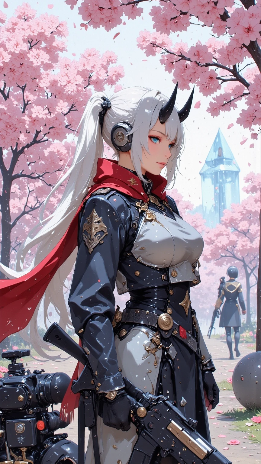masterpiece, best quality, <lora:alc2-000003:1>, 1girl, animal_ears, bangs, black_gloves, boots, elite_ii_\(arknights\), gloves, grey_eyes, grey_gloves, holding, holding_weapon, hood, hood_down, hooded_jacket, horse_ears, jacket, knee_pads, long_hair, long_sleeves, looking_at_viewer, ponytail, simple_background, smile, solo, tail, thighs, weapon, white_background, silver hair,