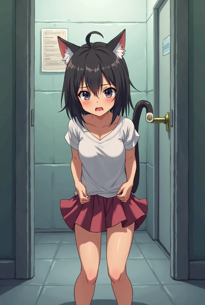 (Highly detailed CG Unity 8k wallpaper), (Best Quality), (Super Detail), (Best Illustration), (Best Shadow), POV, Realistic lighting and shading, Natural light, Lens flare effect, BREAK, 1 beautiful girl, Solo,(Cute:1.5),(Chibi:0.8), (kawaii:1.5),(Lori:0.5), BREAK, ( (17 years old girl), Very detailed, colourfull, highest details, BREAK, (Huge breasts: 1. 2,), Clear skin, Beautiful skin, Shy skin, 1 beautiful girl, Brown hair, (Cat ears, Ponytail, medium-Long hair: 1. 2), (Light blue eyes, long eyelashes, Double eyelids: 1. 2), Solo, gleaming skin, BREAK,(Black shorts,Pichi Pichi:1.2), (shortsleeves, Wet white t-shirt,Wet,no-bra:1.2), (star-shaped earring:1.1), (Lace headband:1.0), (Cute Accessories:1.3), (get angry,Puff out cheeks:1.1), (crouching down,Slouched:1.3), Touch your chest with both hands, (Angle from above,Emphasizes cleavage:1.1), BREAK, (Caregiver:1.2),(Facilities for the elderly,Entrance to the bathroom,Day Service,in a house:1.5),(Multiple male elderly people undressed)