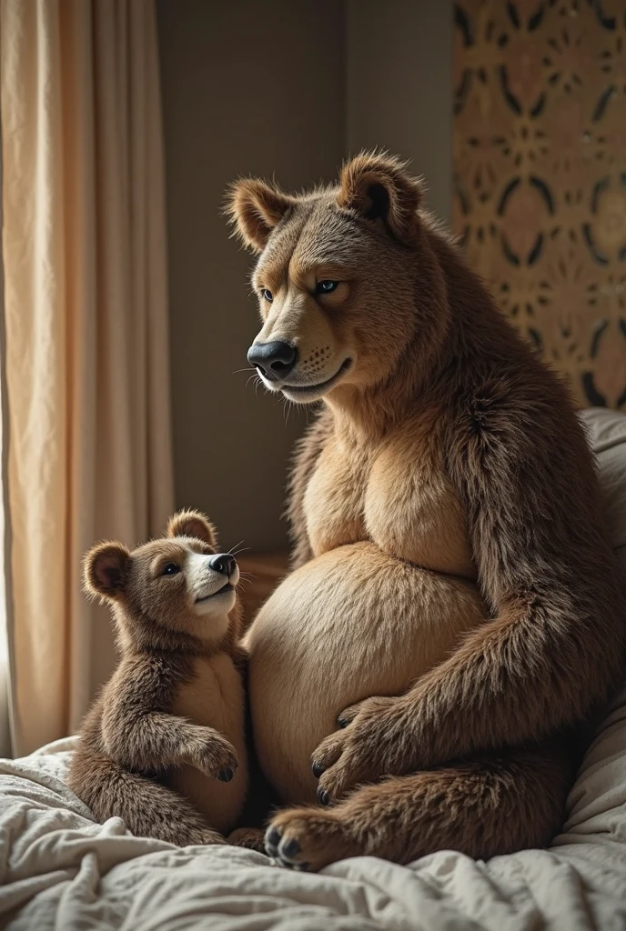 A hyper realistic, ultra detailed image, ((((((human lying on back, women, facesitting)))))), ((((nude, rear view, feral, women on feral bear, human head, bear pussy, bear tail, standing, human women, duo))))), realistic, detailed background, (((((duo, bear pussy, women, feral bear, bear tail, standing, anal rimming, excessive urine, scat on stomach, excessive anal scat)))))